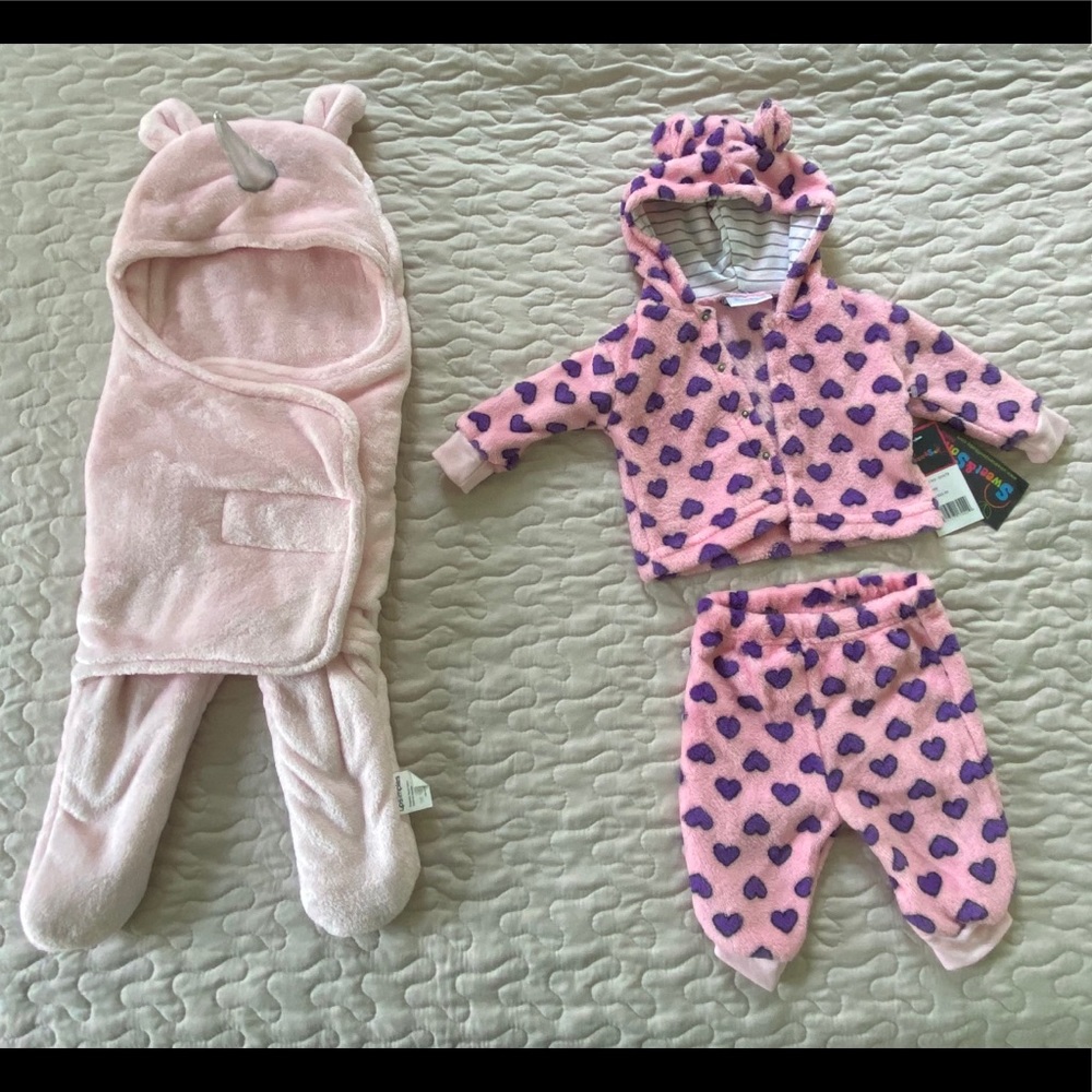 Pink Fleece Unicorn Swaddle and Fleece Outfit